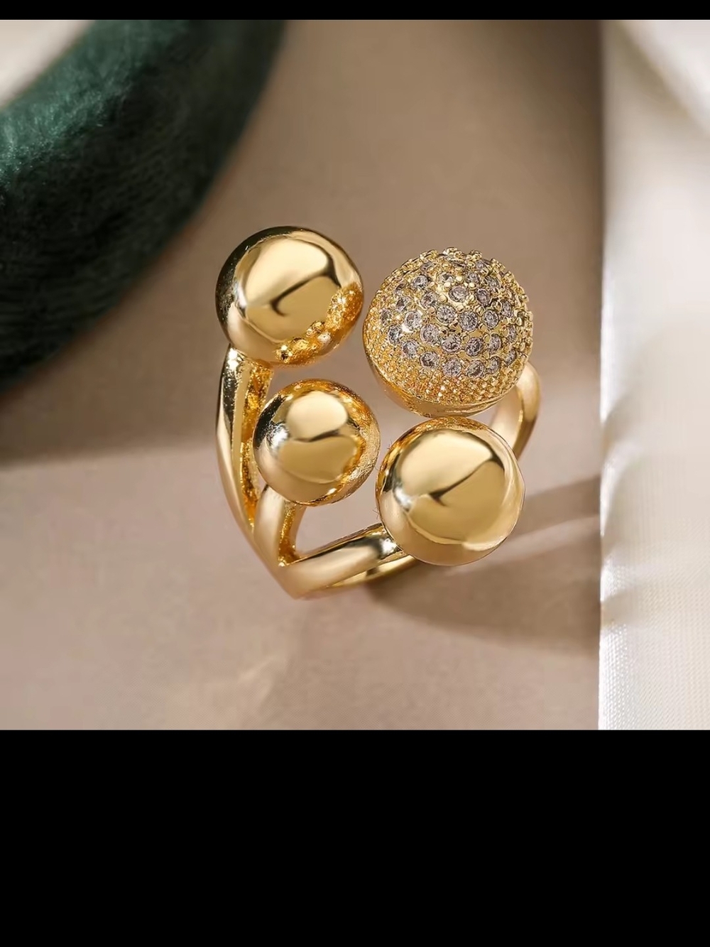 Gold-Tone Pave Sphere Statement Ring